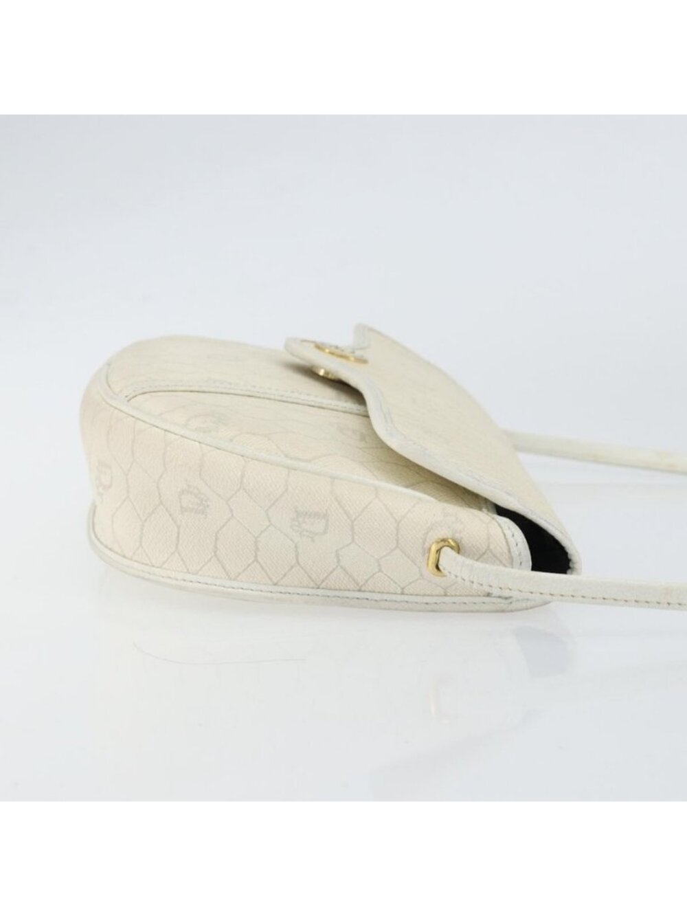 Authentic Christian Dior Honeycomb Canvas Chain Shoulder Bag PVC White Gold - Picture 11 of 16
